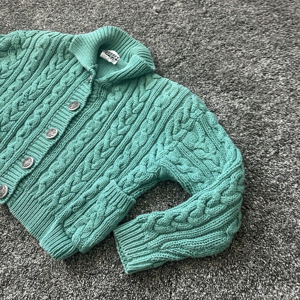 VTG Croquet Club Sweater Womens Medium Green Cable Knit Chunky Button 90s - Picture 4 of 16
